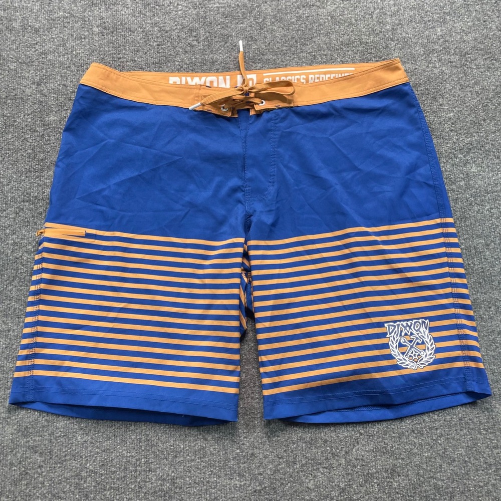 Dixxon Board Shorts Mens 40 Blue Orange Striped Swim Trunks Anchor Logo